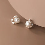 925 Sterling Silver Pearl Ear Clip Earrings Retro Jewelry for Women
