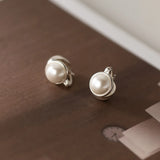 925 Sterling Silver Pearl Ear Clip Earrings Retro Jewelry for Women