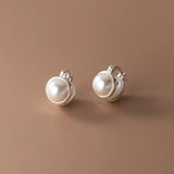 925 Sterling Silver Pearl Ear Clip Earrings Retro Jewelry for Women