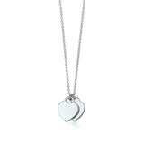 925 Silver T Series Double Love Heart Pendant Necklace For Women
