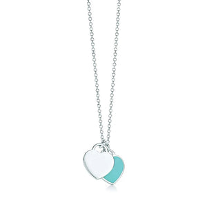 925 Silver Pink Red Green Double Heart Pendant Necklace