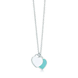 925 Silver Pink Red Green Double Heart Pendant Necklace