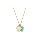 925 Silver Pink Red Green Double Heart Pendant Necklace