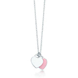 925 Silver T Series Double Love Heart Pendant Necklace For Women