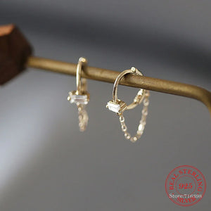 925 Silver Tassel Chain Earrings CZ Zircon Ear Hooks