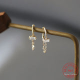 925 Silver Tassel Chain Earrings CZ Zircon Ear Hooks
