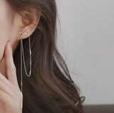 925 Silver Tassel Cross Earrings Party Jewelry Bohemian Accessory