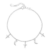925 Sterling Silver Tassel Cross Moon Charm Bracelet Bangle Wedding Jewelry