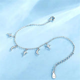 925 Sterling Silver Tassel Cross Moon Charm Bracelet Bangle Wedding Jewelry