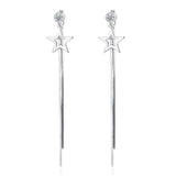 925 Sterling Silver Tassel Earrings Zirconia Star Long Chain Earring