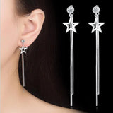 925 Sterling Silver Tassel Earrings Zirconia Star Long Chain Earring