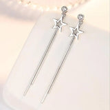 925 Sterling Silver Tassel Earrings Zirconia Star Long Chain Earring