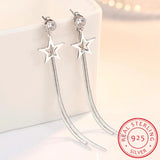 925 Sterling Silver Tassel Earrings Zirconia Star Long Chain Earring