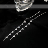 925 Silver Tassel Zircon Bead Drop Earrings Wedding Party Jewelry