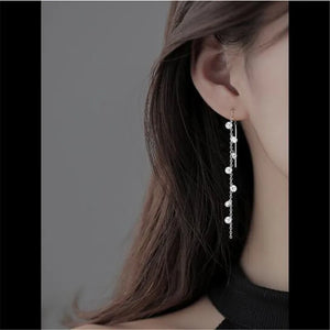 925 Silver Tassel Zircon Bead Drop Earrings Wedding Party Jewelry