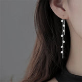 925 Silver Tassel Zircon Bead Drop Earrings Wedding Party Jewelry
