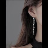 925 Silver Tassel Zircon Bead Drop Earrings Wedding Party Jewelry