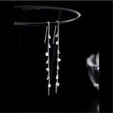925 Silver Tassel Zircon Bead Drop Earrings Wedding Party Jewelry