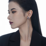 925 Silver Textured Studs Chain Tassel Earrings for Women