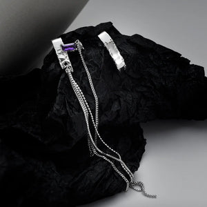 925 Silver Textured Studs Chain Tassel Earrings for Women