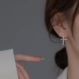 925 Silver Thai Silver Cross Earrings Retro Geometric Short Drop Earring