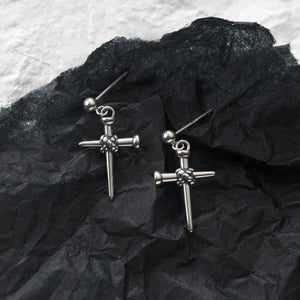 925 Silver Thai Silver Cross Earrings Retro Geometric Short Drop Earring