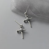 925 Silver Thai Silver Cross Earrings Retro Geometric Short Drop Earring