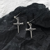 925 Silver Thai Silver Cross Earrings Retro Geometric Short Drop Earring