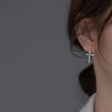 925 Silver Thai Silver Cross Earrings Retro Geometric Short Drop Earring