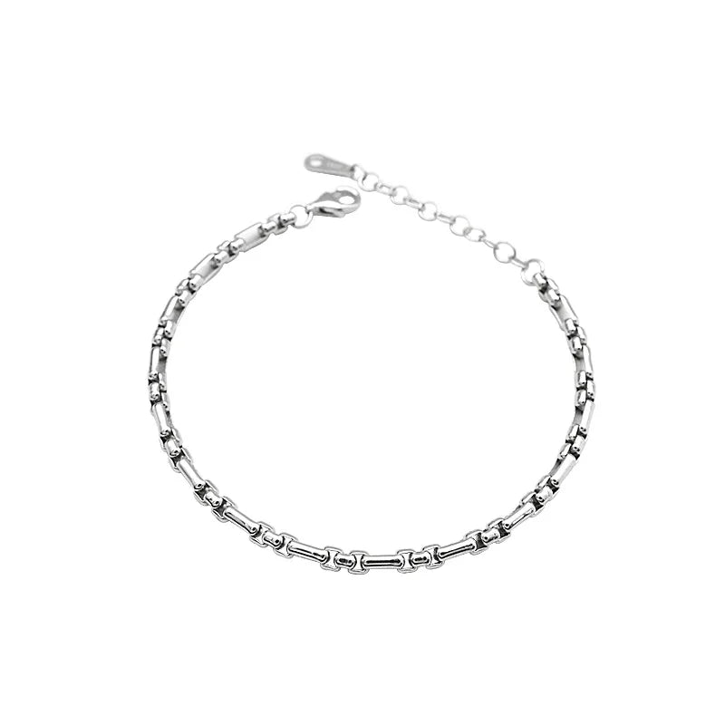 925 Silver Thick Chain Bracelet Platinum Plating Vintage Jewelry