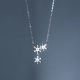 925 Silver Three Flowers Zircon Pendant Necklace Women Gift
