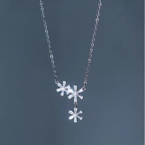 925 Silver Three Flowers Zircon Pendant Necklace Women Gift
