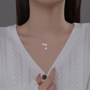 925 Silver Three Flowers Zircon Pendant Necklace Women Gift
