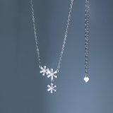 925 Silver Three Flowers Zircon Pendant Necklace Women Gift