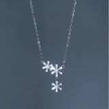 925 Silver Three Flowers Zircon Pendant Necklace Women Gift