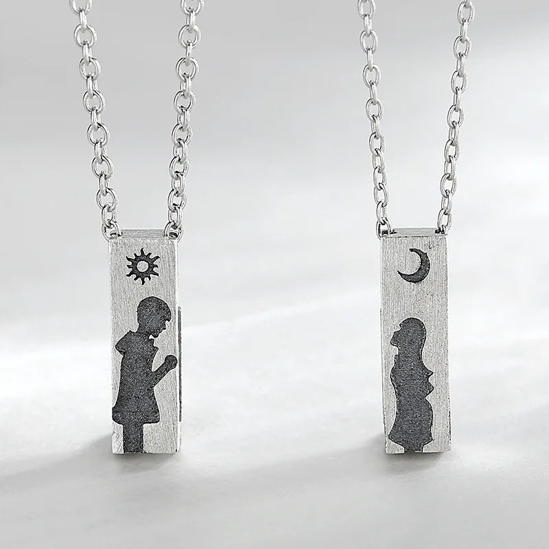925 Sterling Silver Couple Pendant Necklace Romantic Gift