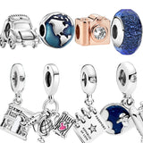 925 Silver Travel Plane Car Passport Camera Charm Bracelet Jewelry Gift