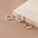 925 Silver Twisted Square Hoop Earrings Geometric Rose Gold/Silver Jewelry