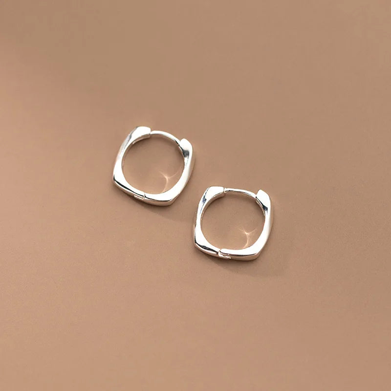 925 Silver Twisted Square Hoop Earrings Geometric Rose Gold/Silver Jewelry