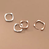 925 Silver Twisted Square Hoop Earrings Geometric Rose Gold/Silver Jewelry