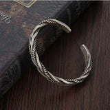 925 Silver Twisted Woven Bracelet Retro Thai Unique Cuff Bangle