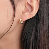 925 Silver Two-tone Round Hoop Earrings Double Loop High Jewelry