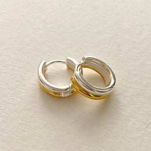 925 Silver Two-tone Round Hoop Earrings Double Loop High Jewelry