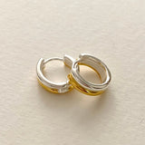 925 Silver Two-tone Round Hoop Earrings Double Loop High Jewelry