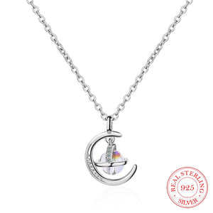925 Sterling Silver Universe Planet Pendant Necklace Moon Jewelry