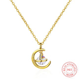 925 Sterling Silver Universe Planet Pendant Necklace Moon Jewelry