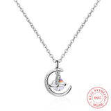 925 Sterling Silver Universe Planet Pendant Necklace Moon Jewelry