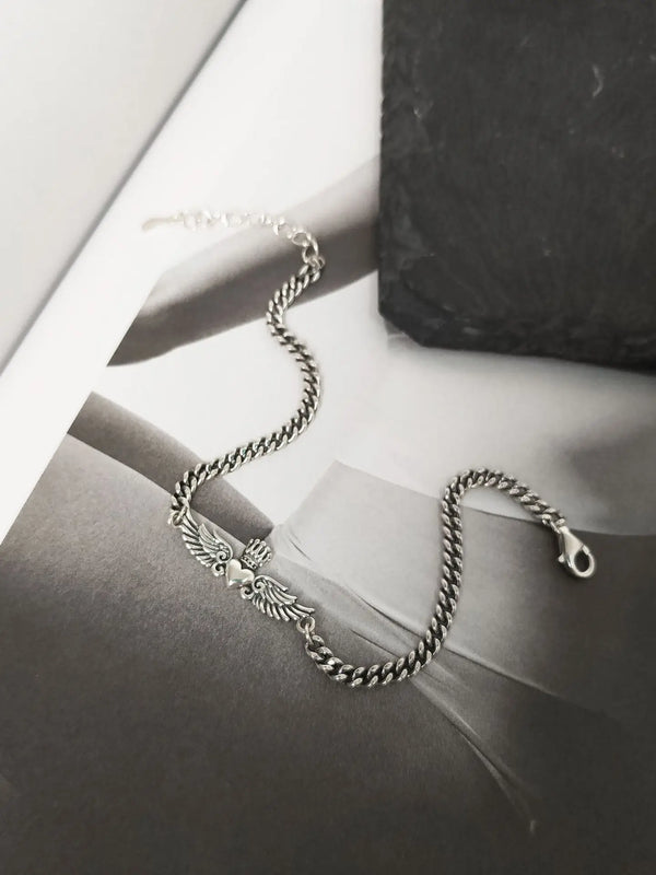 925 Silver Vintage Angle Wings Crown Chain Bracelets Women Birthday