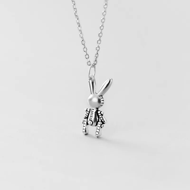 925 Silver Vintage Bunny Rabbit Pendant Necklace Retro Animal Jewelry