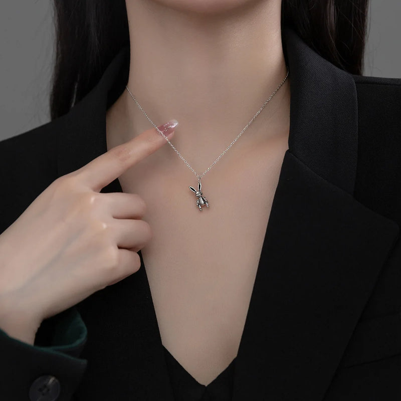 925 Silver Vintage Bunny Rabbit Pendant Necklace Retro Animal Jewelry